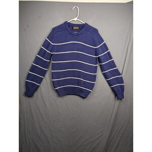 Eddie Bauer Mens‎ Blue Striped Cotton Crewneck Sweater Size Small